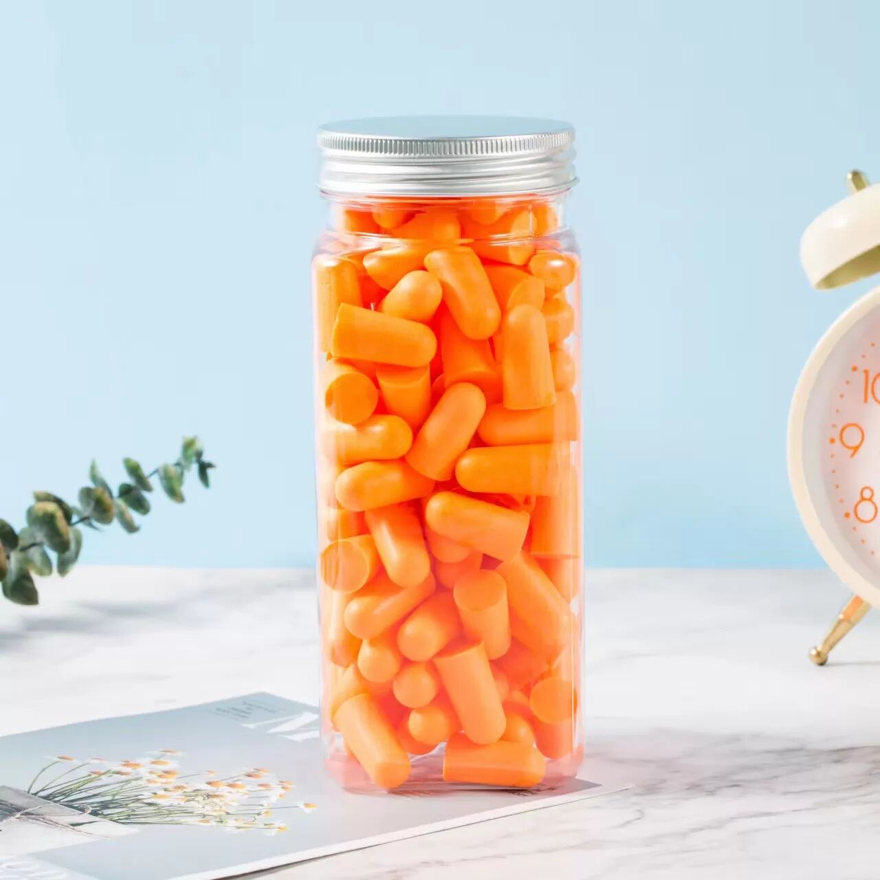 INF Ohrstöpsel mit Geräuschunterdrückung (60 Paar) mit Aluminiumetui Orange
