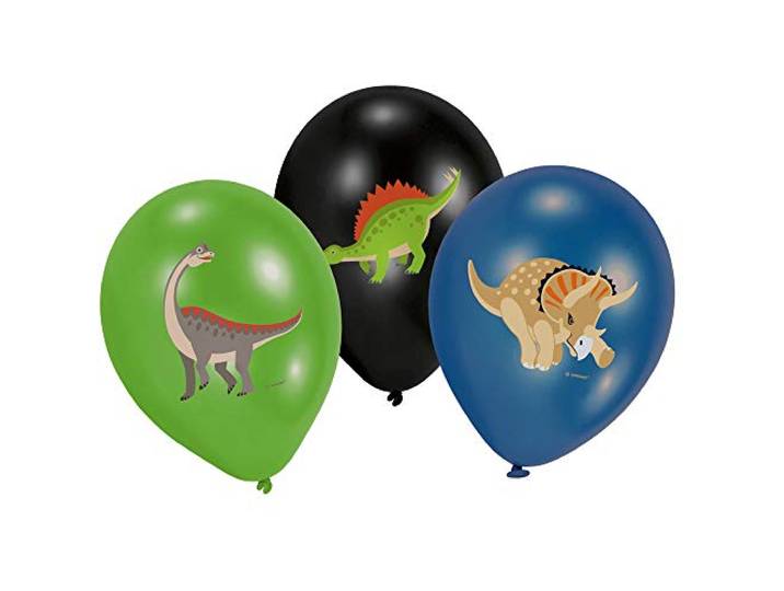 Amscan 9903988 6 Latexballonnen Happy Dinosaurus, groen, zwart en blauw
