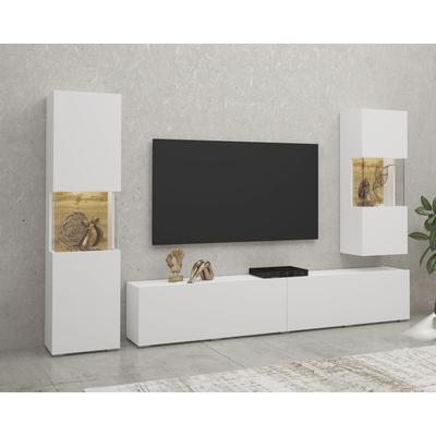 Wohnwand HOME AFFAIRE "Ava, Wohnzimmer-Set hängend/stehend montierbar, Vitrine, Lowboard", braun (weiß matt, eichefarben votan), B:180cm, Kastenmöbel-Sets, Wohnwand, 3-tlg.