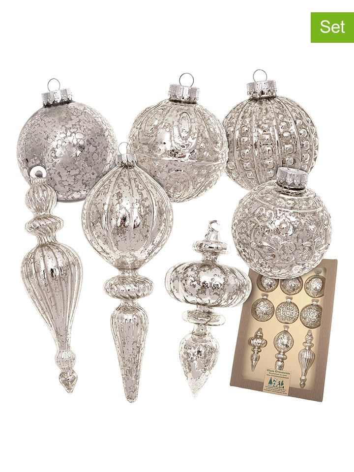Krebs Glas Lauscha 9tlg. Set: Christbaumschmuck in Silber - onesize