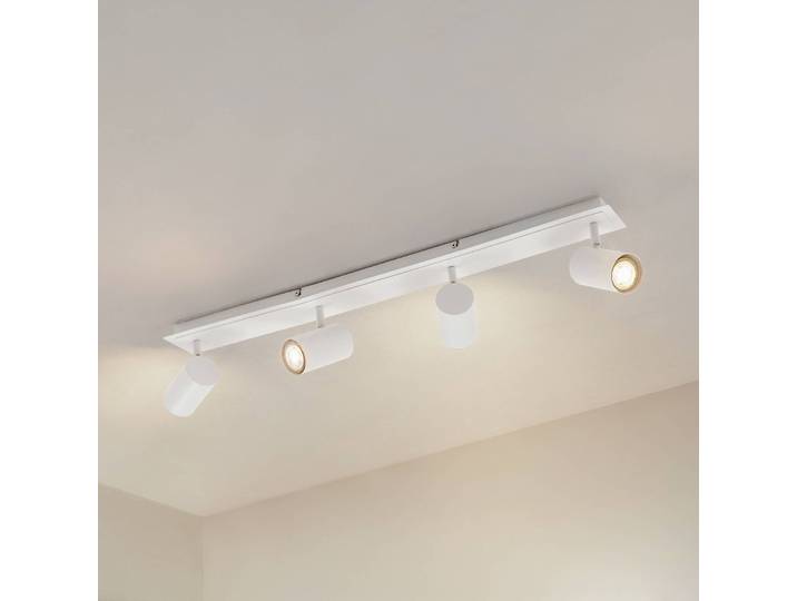 Lindby plafondspot Joffrey, 80 cm, wit, 4-lamps, GU10 dimbaar, wit / opaal, Woon-/ Eetkamer, metaal, Modern, buitenspot