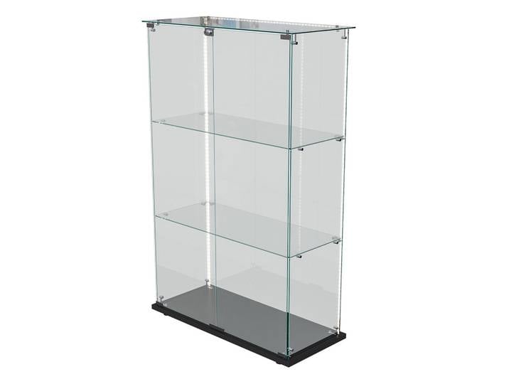 Shopentra Dreistöckige glasvitrine doppeltür led schwarz, Schwarz, Glas, 35x123.3x78.5 cm, Esszimmer, Vitrinen, Vitrinenschränke