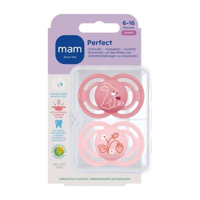 MAM Perfect Fopspeen Silicone Pink 6-16 2 St Schnuller