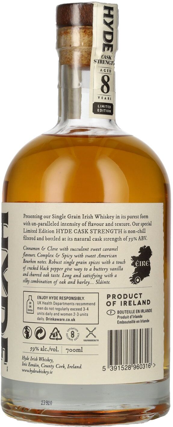 Hyde Whiskey Hyde 8 Years Old CASK STRENGTH Single Grain Irish Whiskey Limited Edition 59% Vol. 0,7l