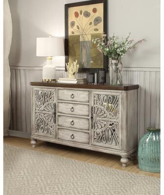 CDecor Dalah Antique White 4-Drawer and 2-Door Console Table
