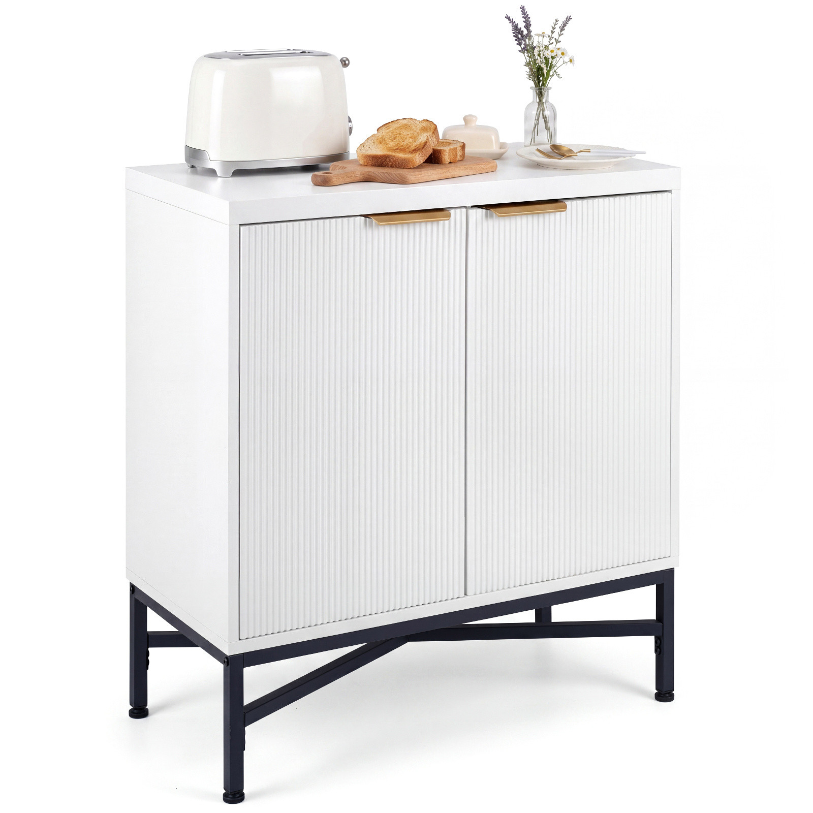 Costway Modern Opbergkast Sideboard met Geribbelde Deuren in Hout