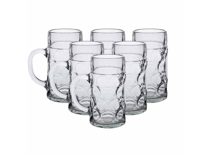 Bierkrug VAN WELL Maßkrüge geeicht 1 l 6er Set transparent , bunt (transparent), 6 tlg., Glas, Trinkgefäße, Bierkrug