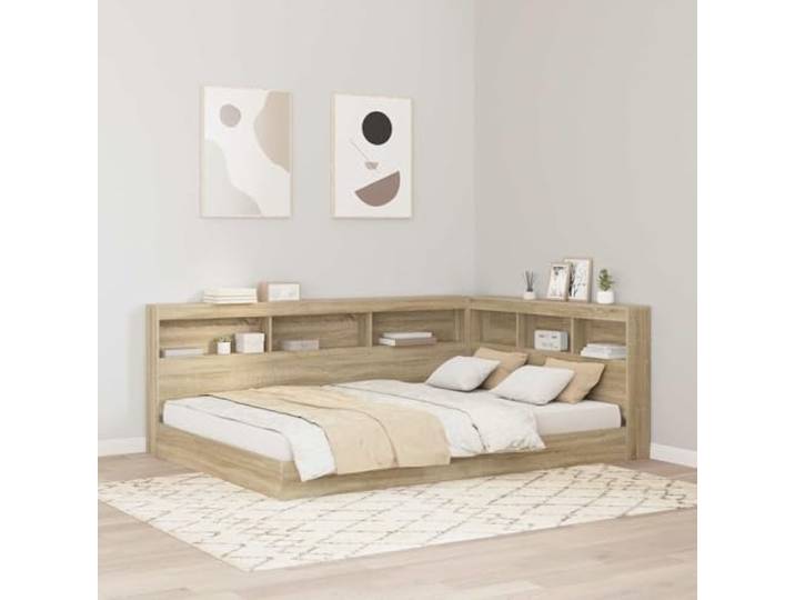RJPLMFV Kopfteil zur Aufbewahrung von Bett, Sonoma-Eiche, 160 cm, Holz Integrierte Regale, Ladestation, modernes Design, L-Form