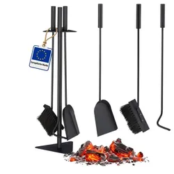 Relaxdays Kaminbesteck 4-teilig Stahl Schwarz