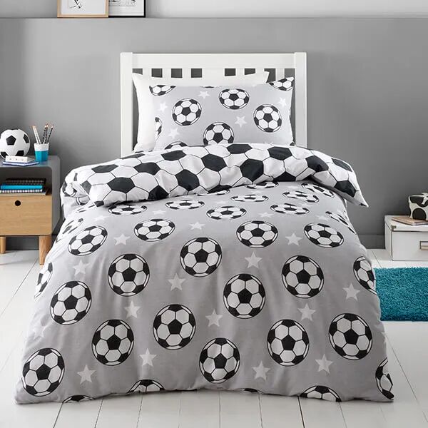 Catherine Lansfield Childrens Brushed Football Stars Double Duvet Set Grey
