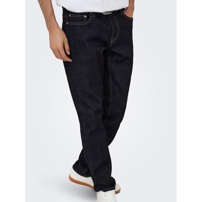 Slim-fit-Jeans ONLY & SONS "ONSLOOM SLIM PIM DNM CIFF", Herren, Gr. 34, Länge 32, schwarz (dunkelblau denim), Denim/Jeans, Obermaterial: 63% Baumwolle, 33% Polyester, 2% Elasthan, 2% Viskose, Abriebeffekte, slim fit lang, Jeans Slim-fit-Jeans,...