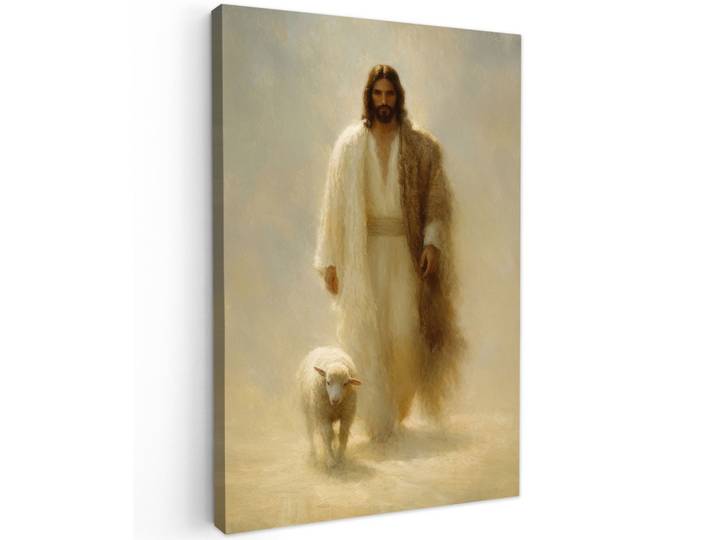 LEINWANDBILD Schaf - Jesus - Pinselstriche - Abstrakt Wanddeko 40x60 cm