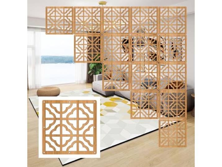 SCMYZLYD Hängende Raumteiler, Wood Plastic Hanging Room Divider Panels Hollow Multicolor Pack of Multiple Sizes(Natural,23Pcs)