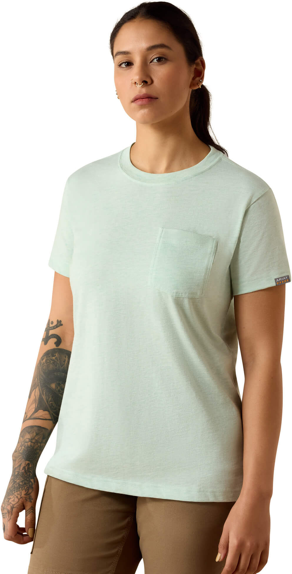 Women's Rebar Cotton Strong Space Dyed T-Shirt in Clearly Aqua, Size: Small by Ariat