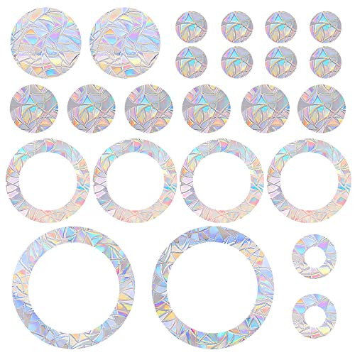 OMJMYY 24 ronde raamstickers met prisma-effect, regenboogkleurige anti-botsingsstickers ter bescherming tegen vogels