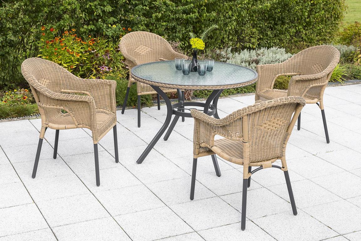 MERXXHANDELS Ravenna Set 5tlg 4 Sessel Tisch Ø 100 cm Alu/Kunststoff 16909526