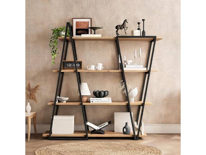 Étagère design géométrique 158x35x166 cm 4 niches MDF 25 mm métal noir