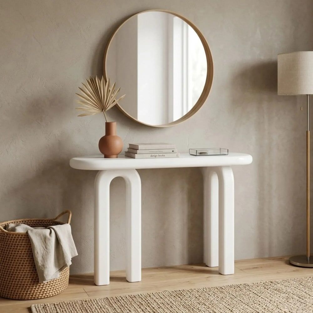 Hellin Console rétro ovale l120 blanc Blanc 120x80x35cm