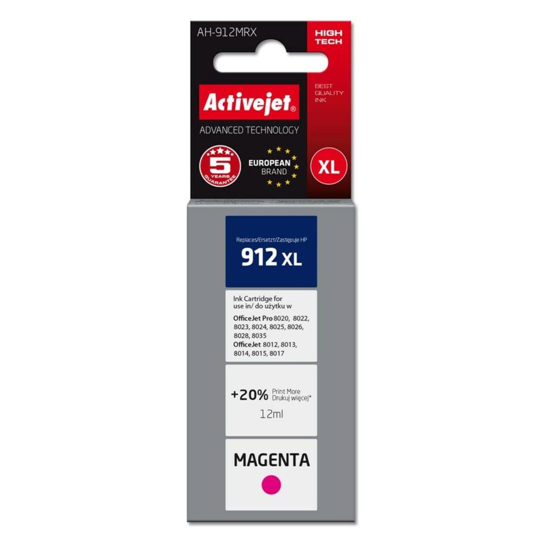 Activejet AH-912MRX Tinte für HP Drucker Ersatztinte HP 912XL 3YL82AE Premium 990 Seiten lila (V) (AH-912MRX)