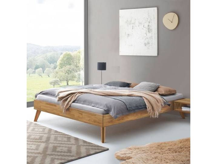 Bett Akana Kernbuche Massivholz ohne Kopfteil 100x200cm skandinavisch, Ohne