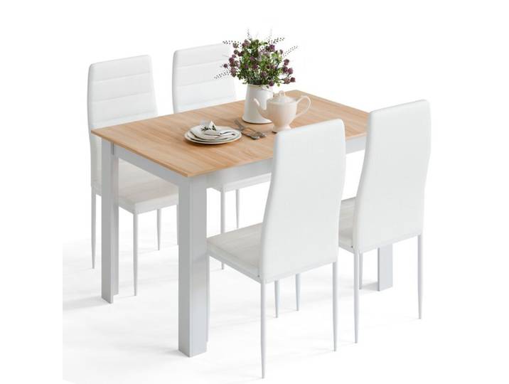Mondeer table à manger avec 4 chaises ensemble table et chaise pour salle à manger contemporain 120x80x75 cm chêne rouge et blanc