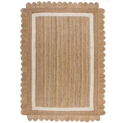 Teppich FLAIR RUGS "Grace aus Jute mit Muschelrandsaum", weiß (natur, weiß), B:200cm H:4mm L:290cm, Jute, Teppiche, Teppich, Teppich aus 100% Jute