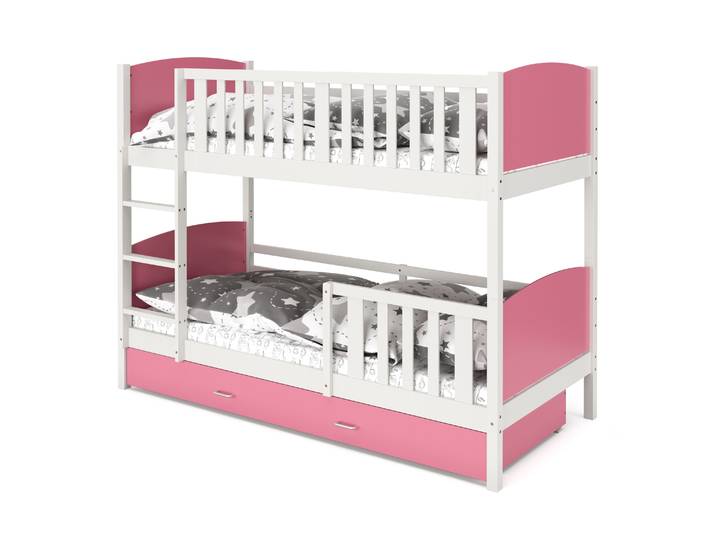 Etagenbett mit Stauraum JOHNNY 90 x 200 cm rosa/weiss