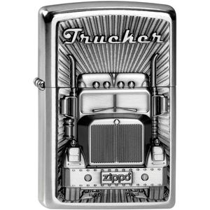 Zippo Feuerzeug Trucker Emblem, Sturmfeuerzeug, mit Benzin nachfüllbar, silber