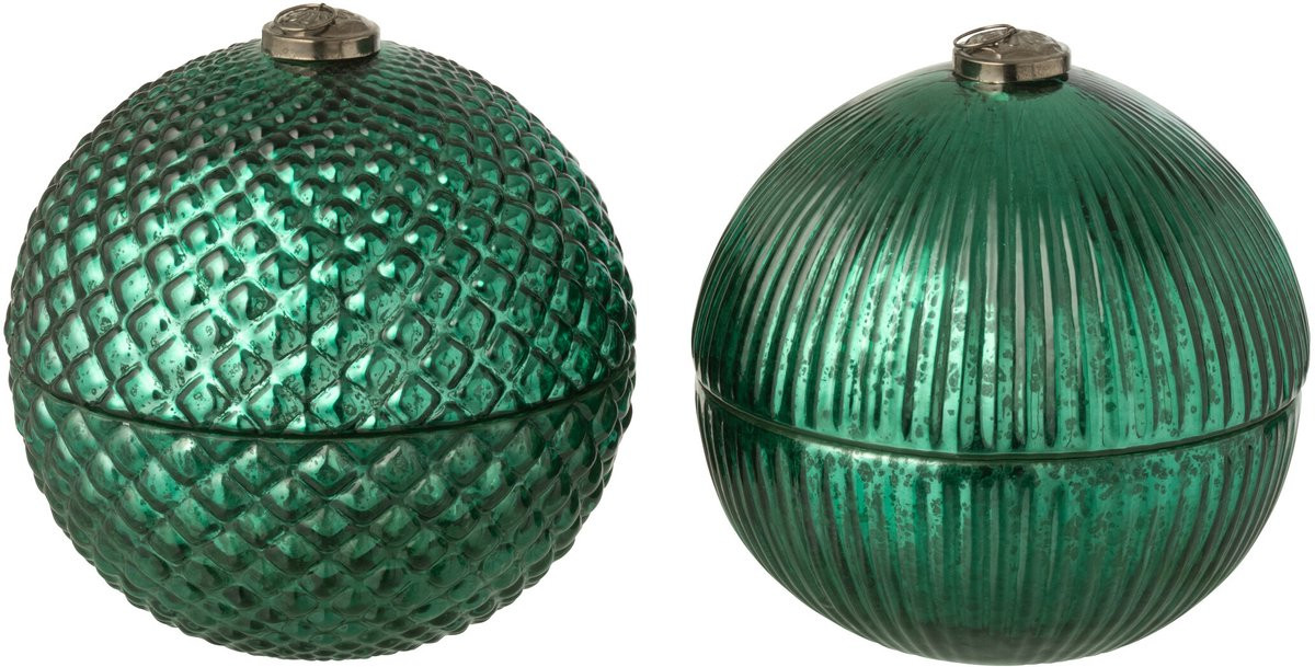 J-Line Geurkaars Kerstbal Groen Glas Large - 2 stuks