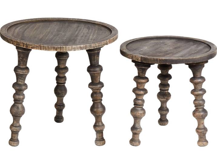 BELIANI Beistelltisch 2er Set Dunkelbraun Mangoholz Rund mit Gedrechselten Beinen Modernes Design Sofatisch Salontisch