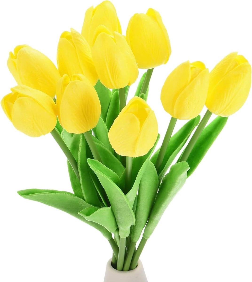 Set van 15 realistische kunsttulpen in de kleur geel voor decoratie