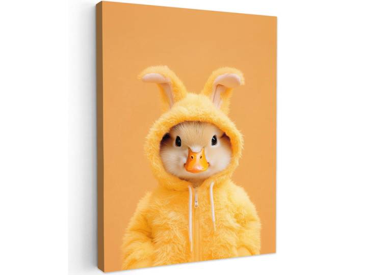 MuchoWow Leinwandbild - Osterhase - Kostüm - Ente - 60x80 - Gemälde, Gelb, Textil, Kiefer, Abstrakt, Rechteckig, 60x80 cm, gerahmt, Bilder & Rahmen, Bilder, Wandbilder