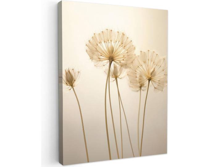 MuchoWow Leinwandbild - Sonnenlicht - Löwenzahn - Botanisch - Blumen - 60x80 - Gemälde, Creme, Textil, Kiefer, Abstrakt, Rechteckig, 60x80 cm, gerahmt, Bilder & Rahmen, Bilder, Wandbilder