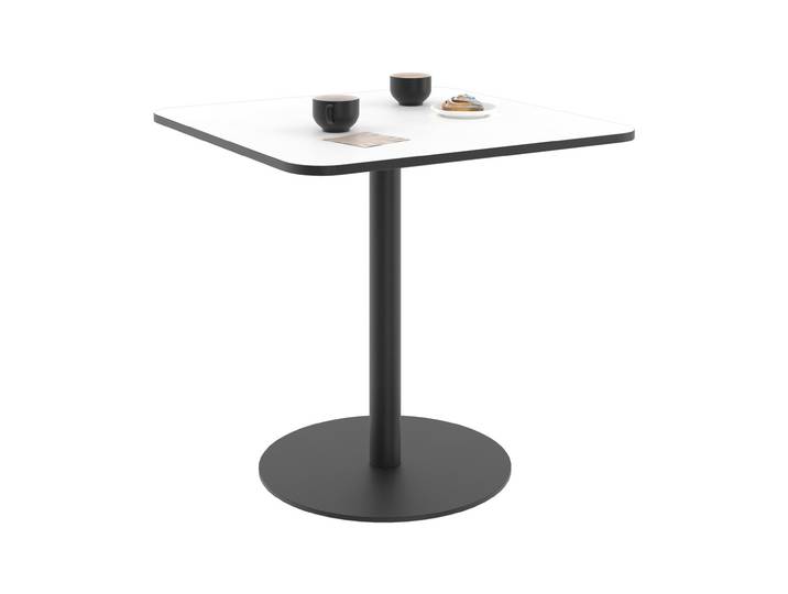 Paperflow Table de restauration carrée Mezzo 80 x 80 cm - Plateau stratifié Blanc - Pied central en acier Noir