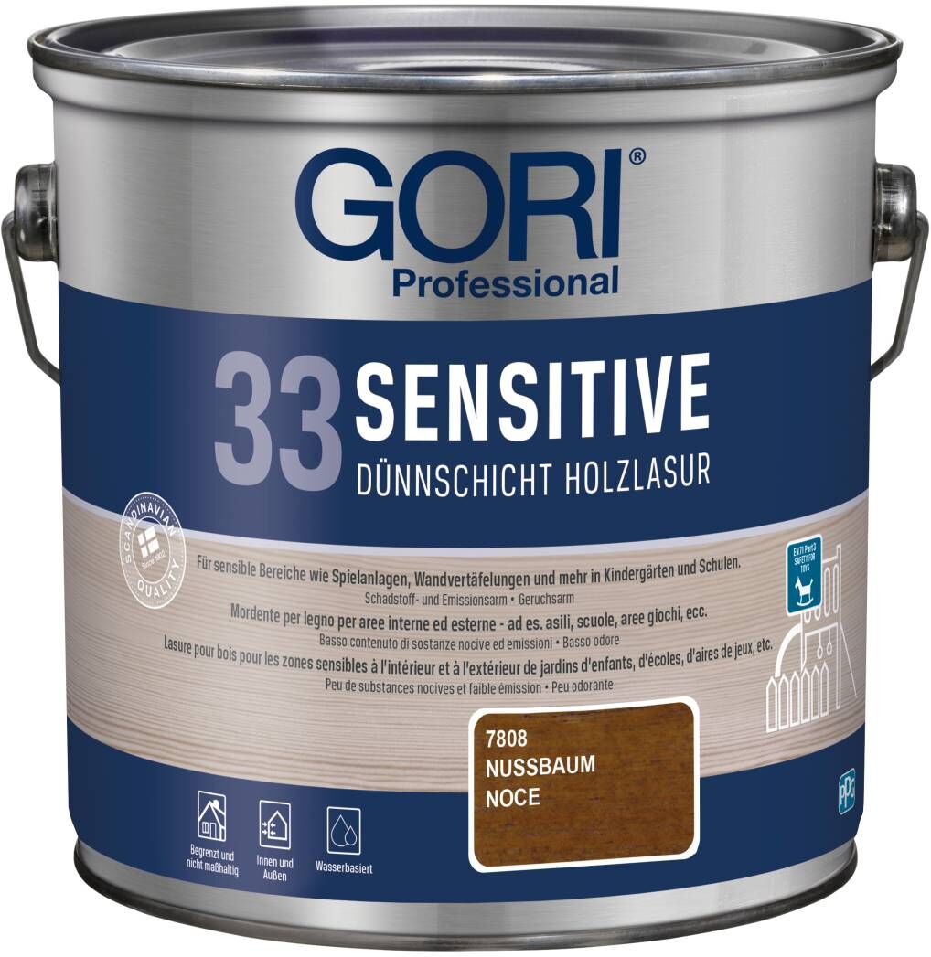 PPG Coatings GORI Professional 33 SENSITIVE, Dünnschicht-Holzlasur, nussbaum, 2,5 l