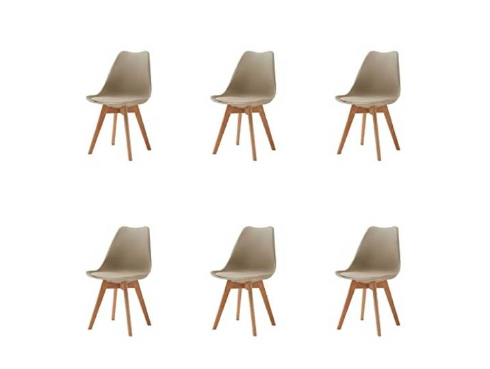 HJhomeheart Esszimmerstühle 6er Set, Skandinavische Küchenstühle Design, Sitzfläche aus Kunstleder, mit Massivholz Beinen, Gepolsterte armlose Stühle,Khaki