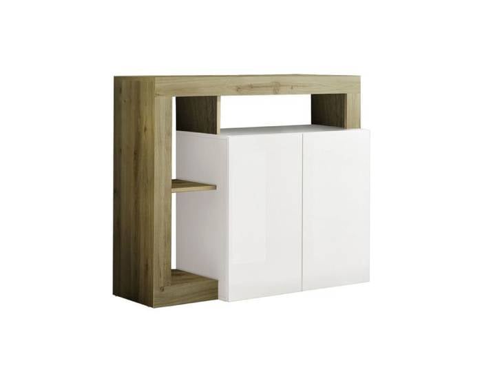 ARTURO - Buffet 2 Portes Blanc Laqué Encadrement Niches Aspect Bois Cadiz