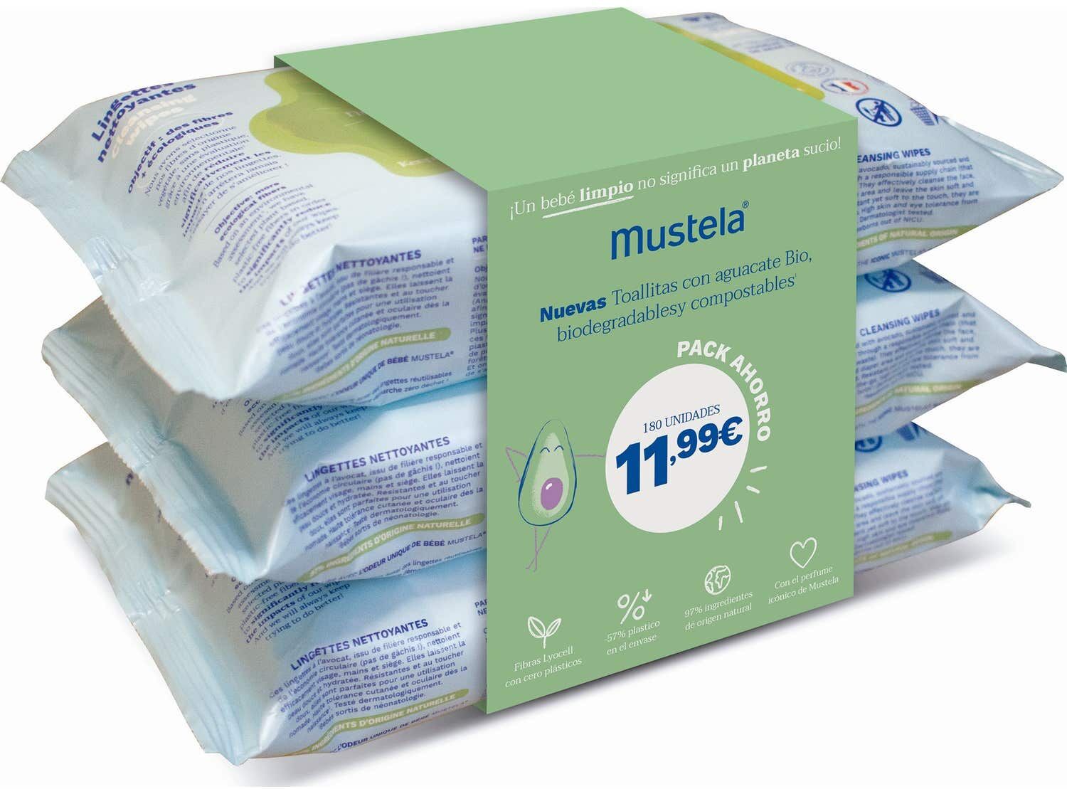 Mustela Toallitas Limpiadoras Aguacate Bio 3x60 uds