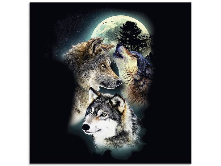 Glasbild ARTLAND Phantasie Wolf Wölfe mit Mond , schwarz (farbe bild(er): schwarz), B:50cm H:50cm, Bilder, Glasbild, in verschiedenen Grössen