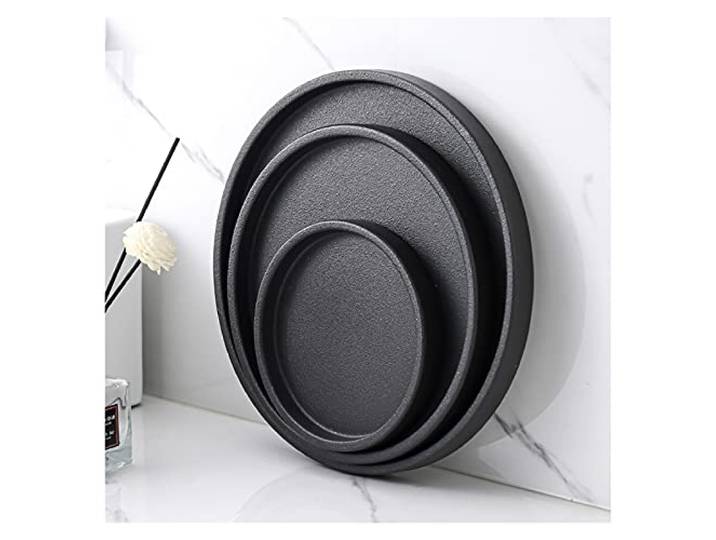 Tablett，Serviertablett Set von 3 Vanity Countertop Tray Dekorative Kosmetikorganisator Runde Servierschale Keramik Badezimmerfach, Schwarz für Geschirr，Getränke，Frühstückstablett，Deko Table
