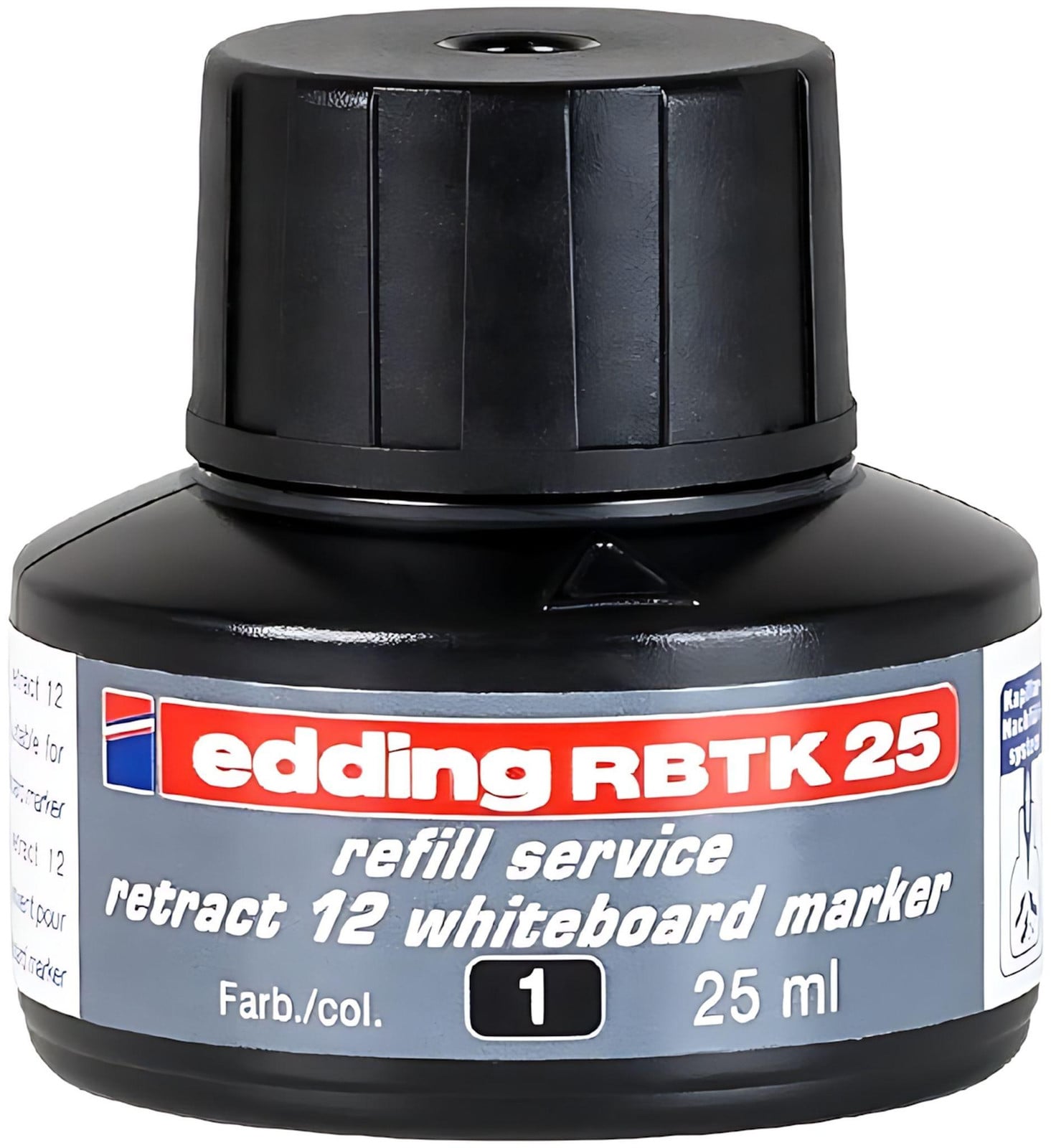 Edding RBTK 25 Whiteboardmarker met intrekbare punt en zwarte navulinkt van 25 ml