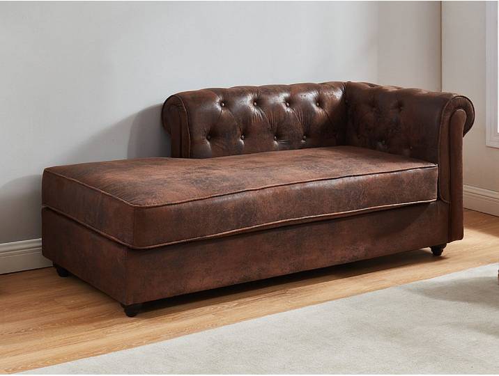 Méridienne gauche chesterfield en microfibre aspect cuir vieilli SHIREL