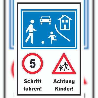 HB-Druck Spielstraße Schrittfahren Achtung Kinder Schild A6 (105x148mm)