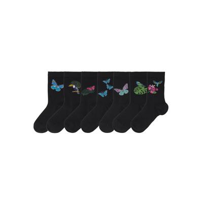 Socken H.I.S "Damen lustige Motive Basic Socken für Freizeit und Alltag", Damen, Gr. 35-38, schwarz (schwarz, gemustert), Baumwolle, Baumwollmischung, Elasthan, Polyamid, gemustert, elastisch, Socken Socken, mit Schmetterlings- und Vogelmotiven