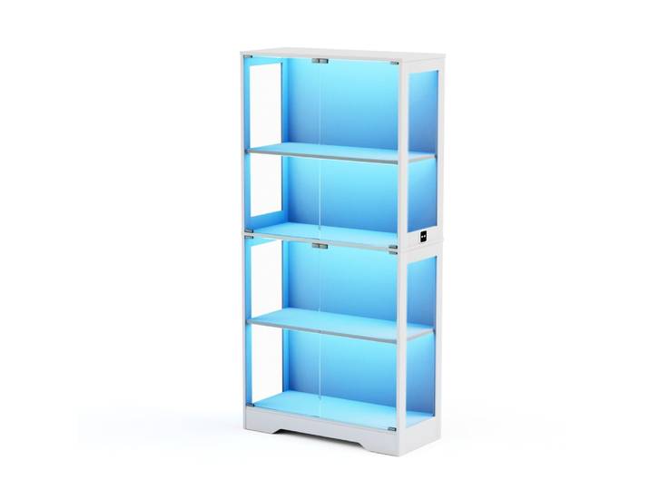 Vitrine en verre avec led et 4 portes, 80x35x165 cm, blanc