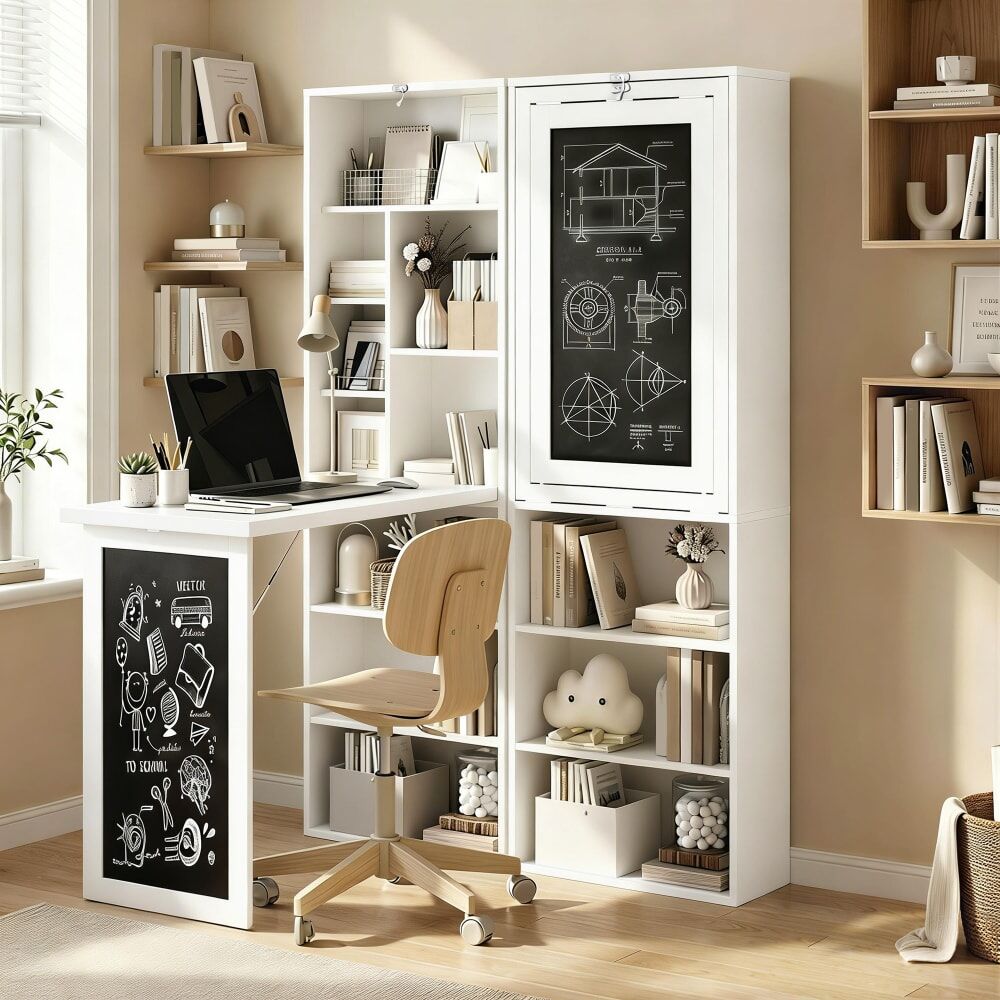 Homcom Bureau informatique pliable avec étagère réglable blanc Blanc 98x153x51cm