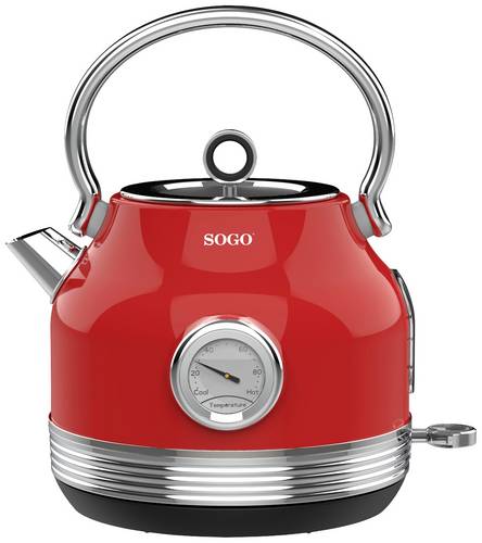 SOGO Human Technology Wasserkocher schnurlos, Überhitzungsschutz, Cool-Touch-Gehäuse Rot (metallic) Fassungsvermögen: 1.8l