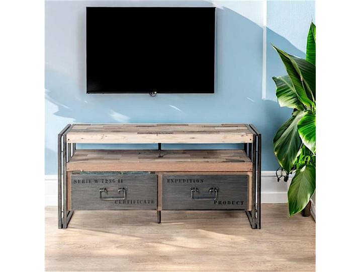 Meuble TV industriel 2 tiroirs CARAVELLE
