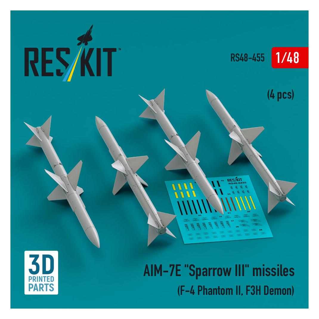 ResKit AIM-7E Sparrow III missiles (4 pcs) (F-4 Phantom II, F3H Demon) (3D Printed) (RS48-0455)