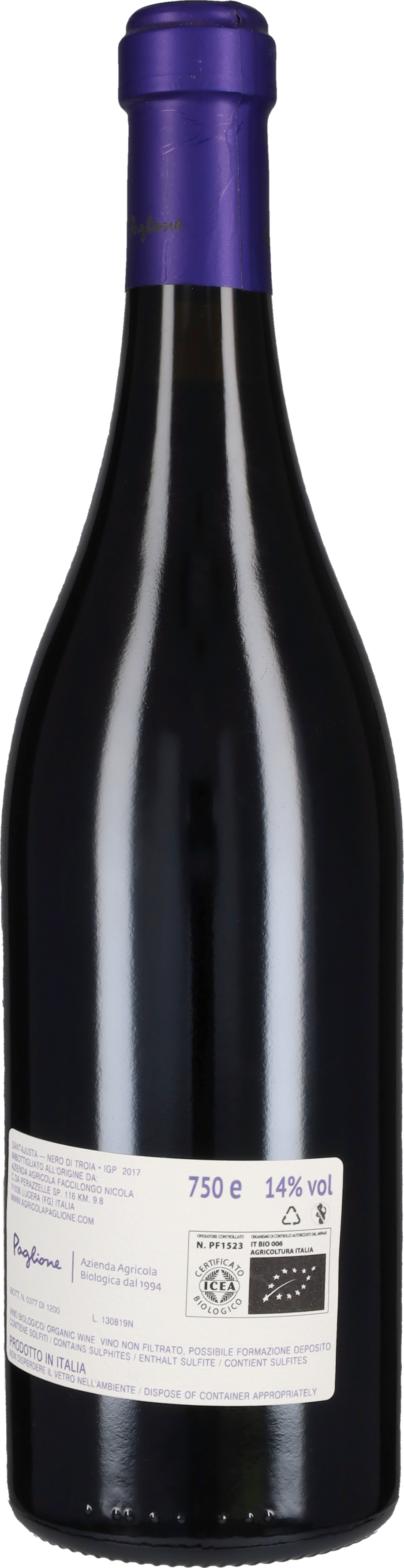 Nero di Troia 'Santajusta' Paglione 2017